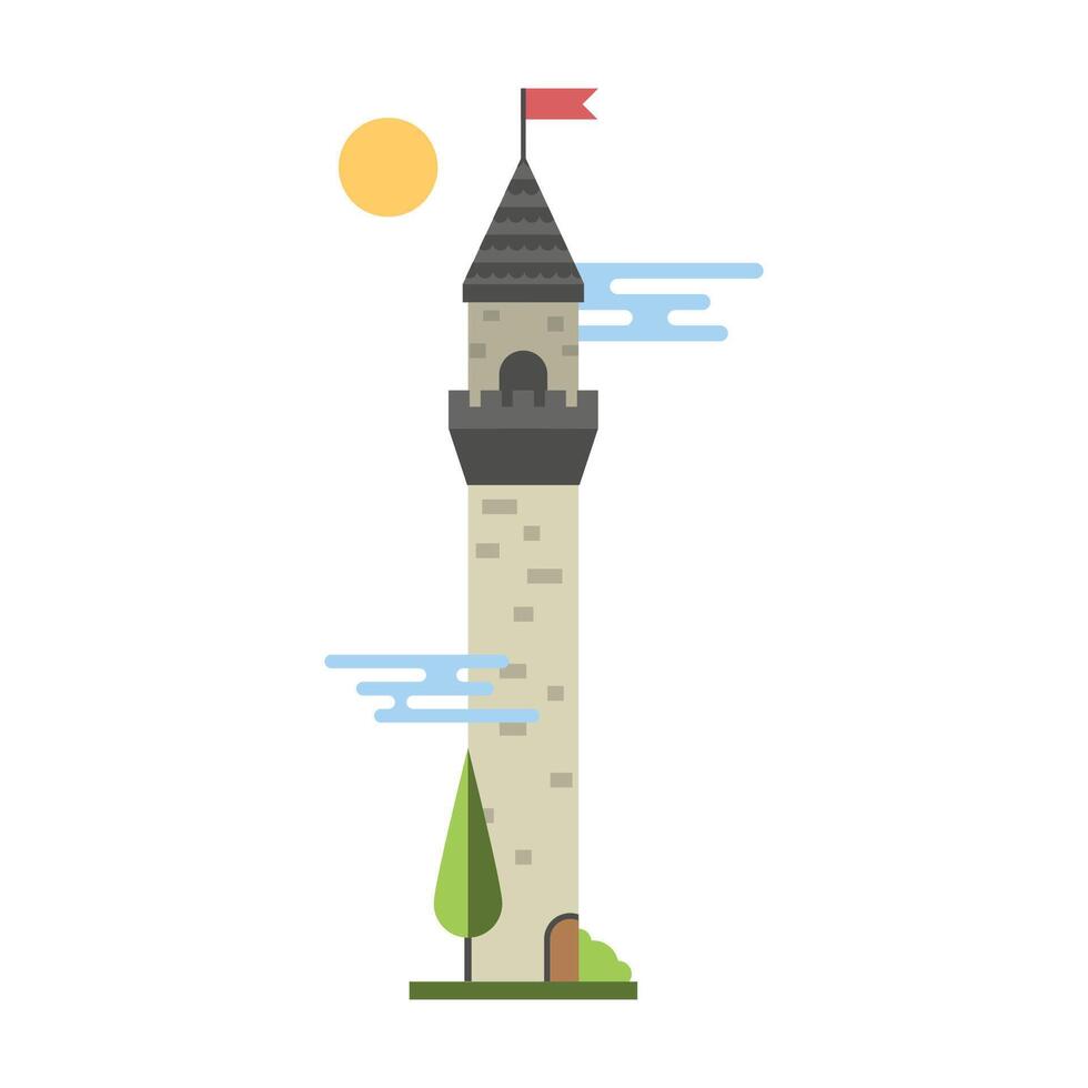 Castle tower with flag and sun on top vector