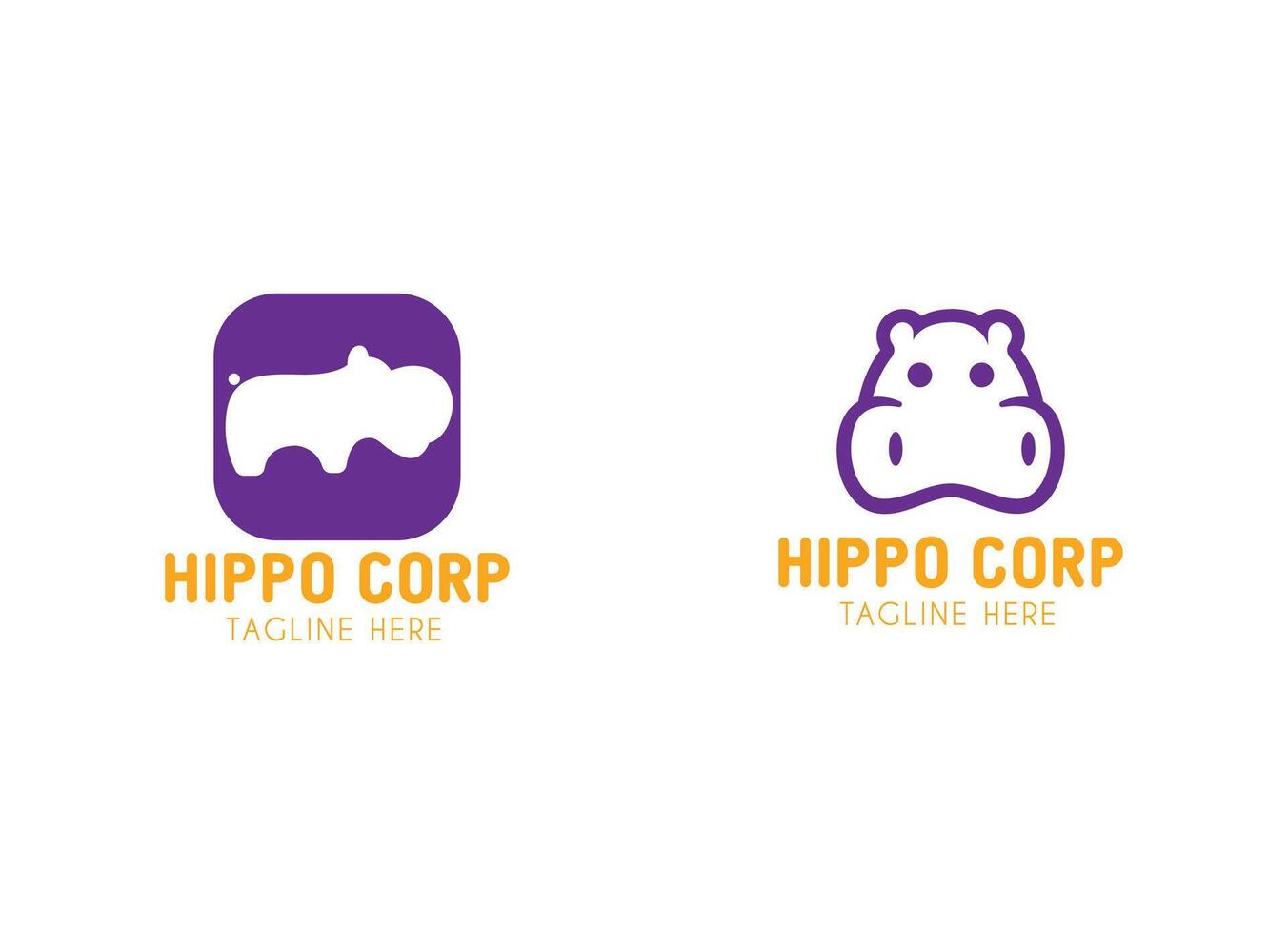 Minimalist Hippopotamus Logo, Purple Animal Emblem for Companies vector