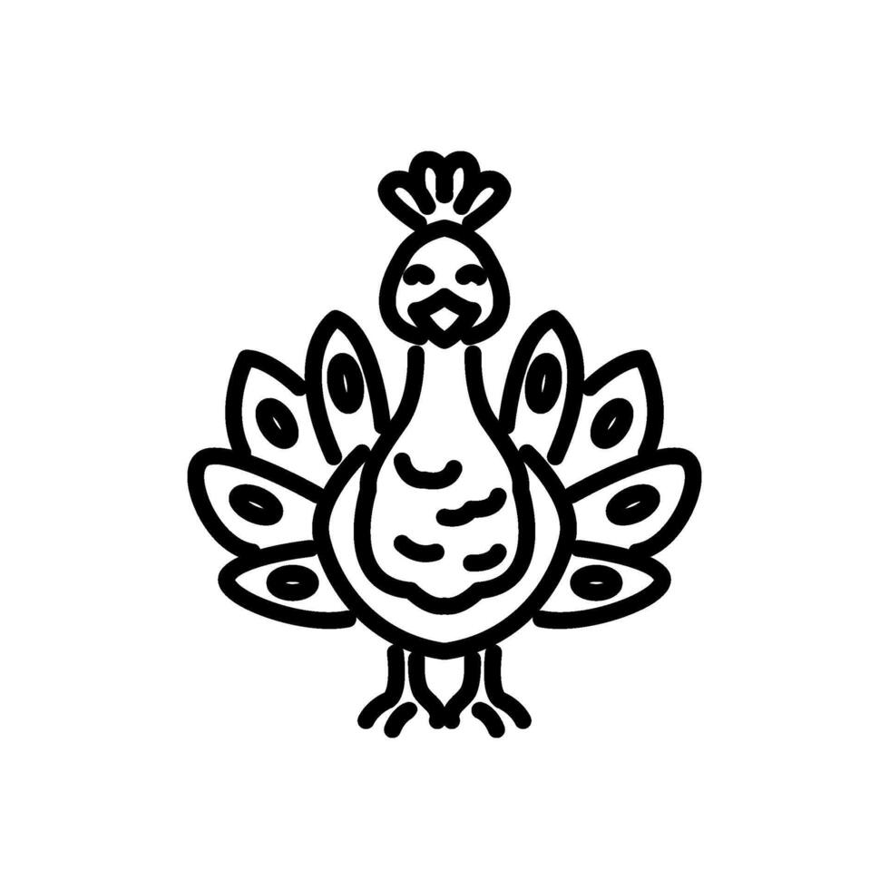 Peacock facing forward line art icon vector