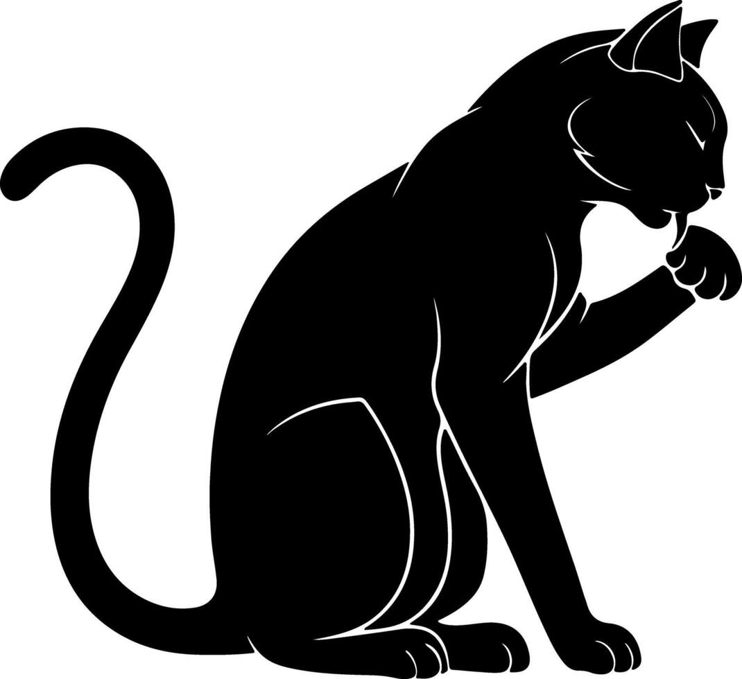 Silhouette of Crouched or Seated Cat in Resting Pose vector