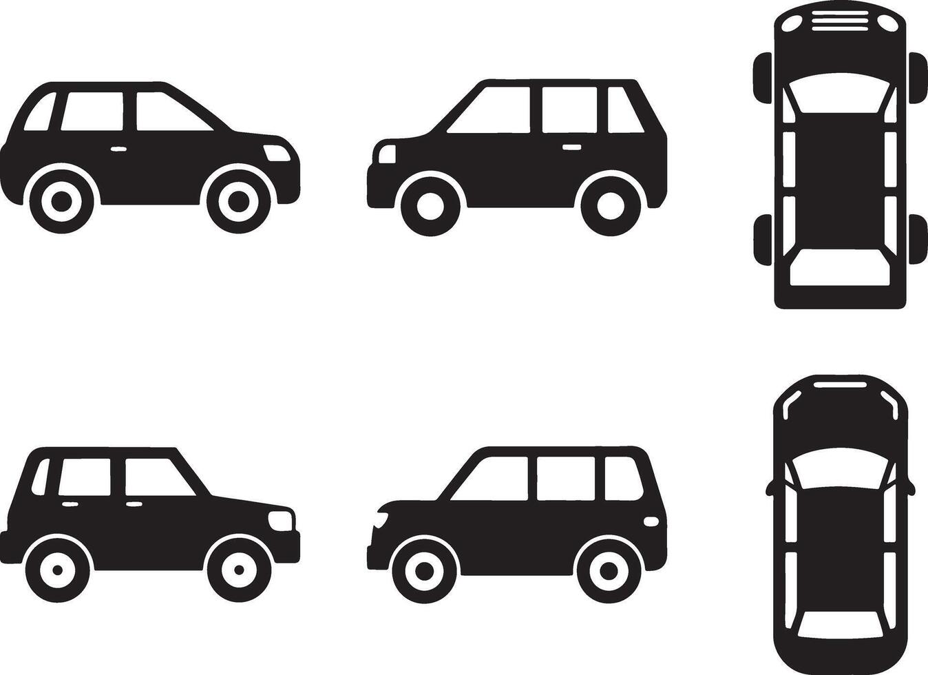 Sleek Six SUV Silhouettes Dual Side and Top Views for Dynamic Automotive Design vector