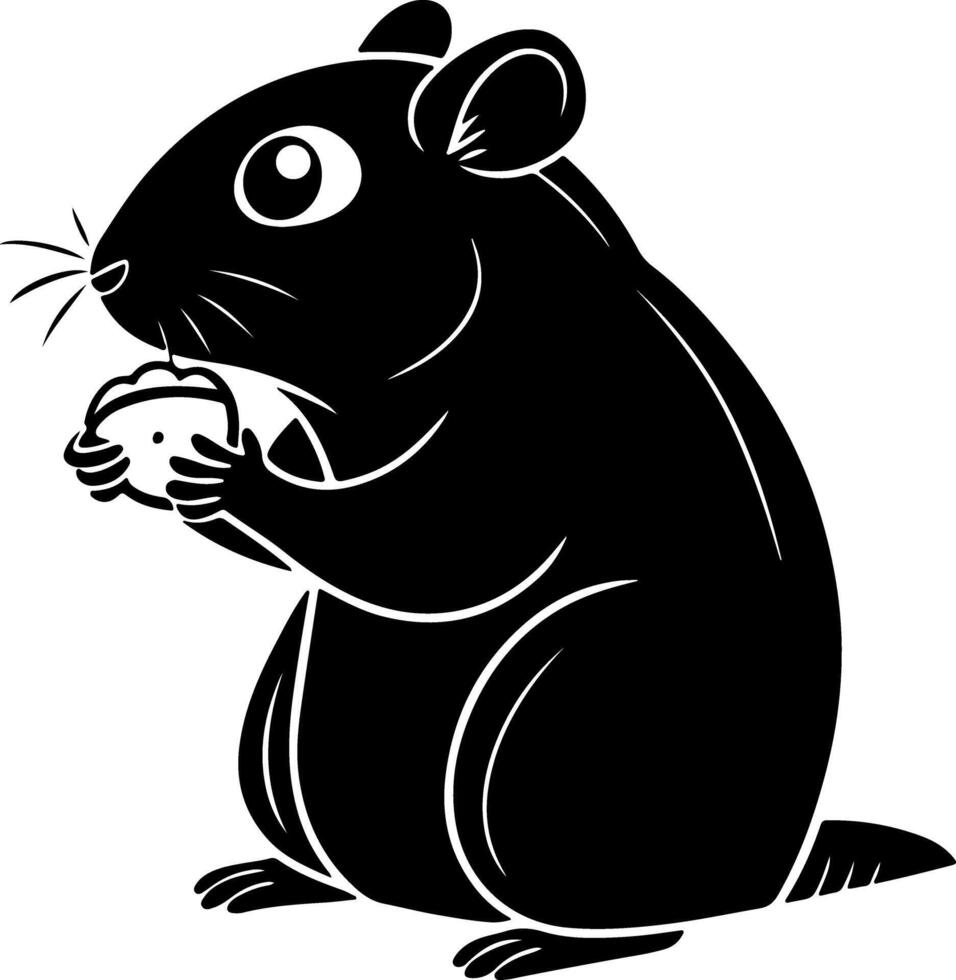 Hamster Holding Food in Paws Silhouette Art vector