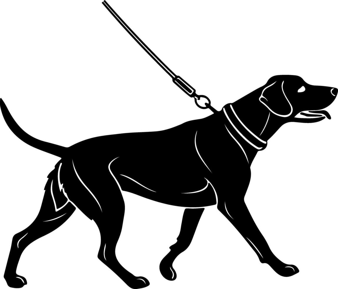 Dog Walking with Leash Silhouette in Side View vector