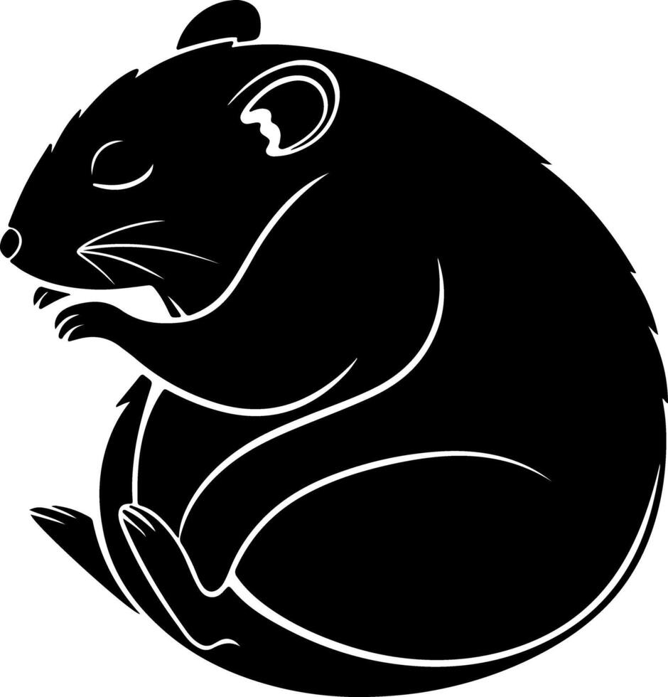 Hamster Sleeping in Curled Position Silhouette vector