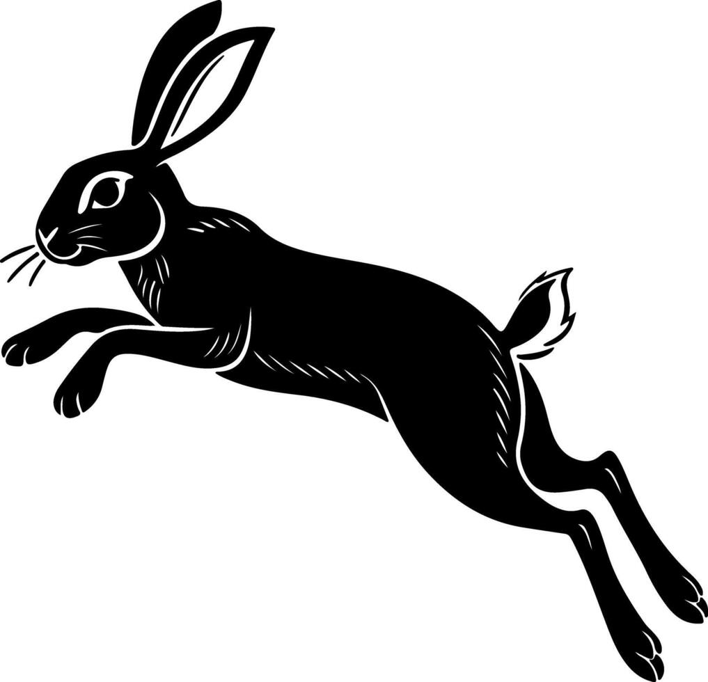 Rabbit Mid-Hop in Side View Silhouette vector