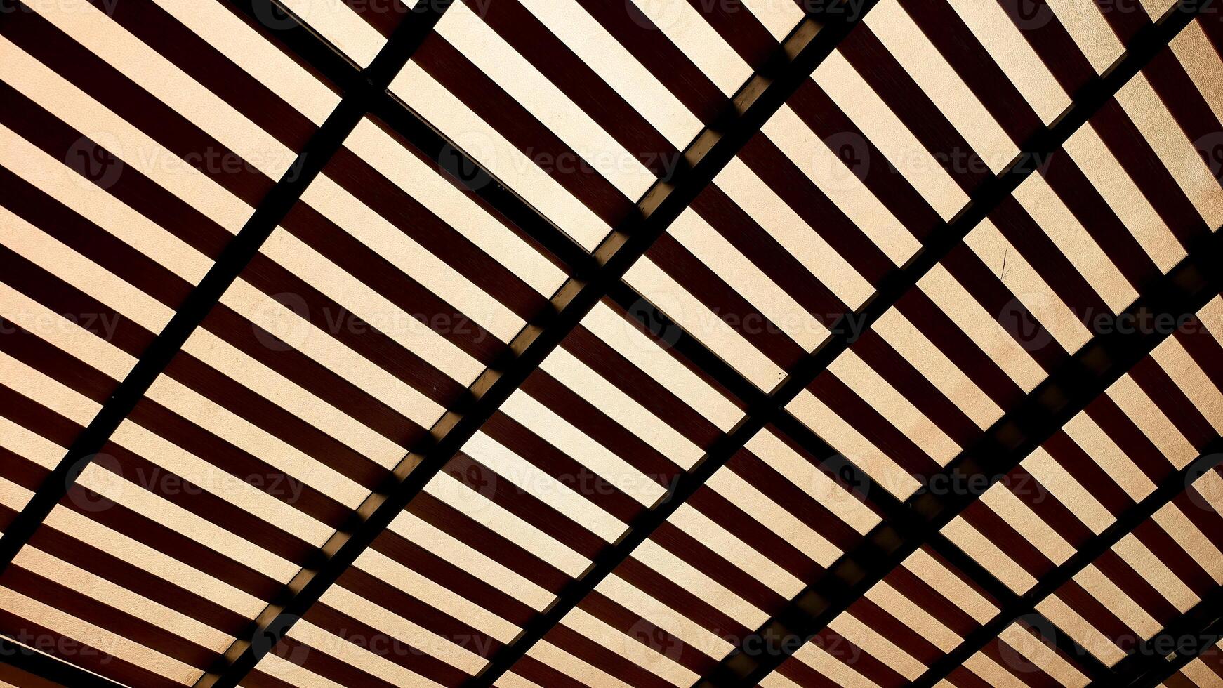 Modern Architectural Ceiling with Geometric Pattern of Parallel Wooden Slats and Soft Ambient Lighting photo