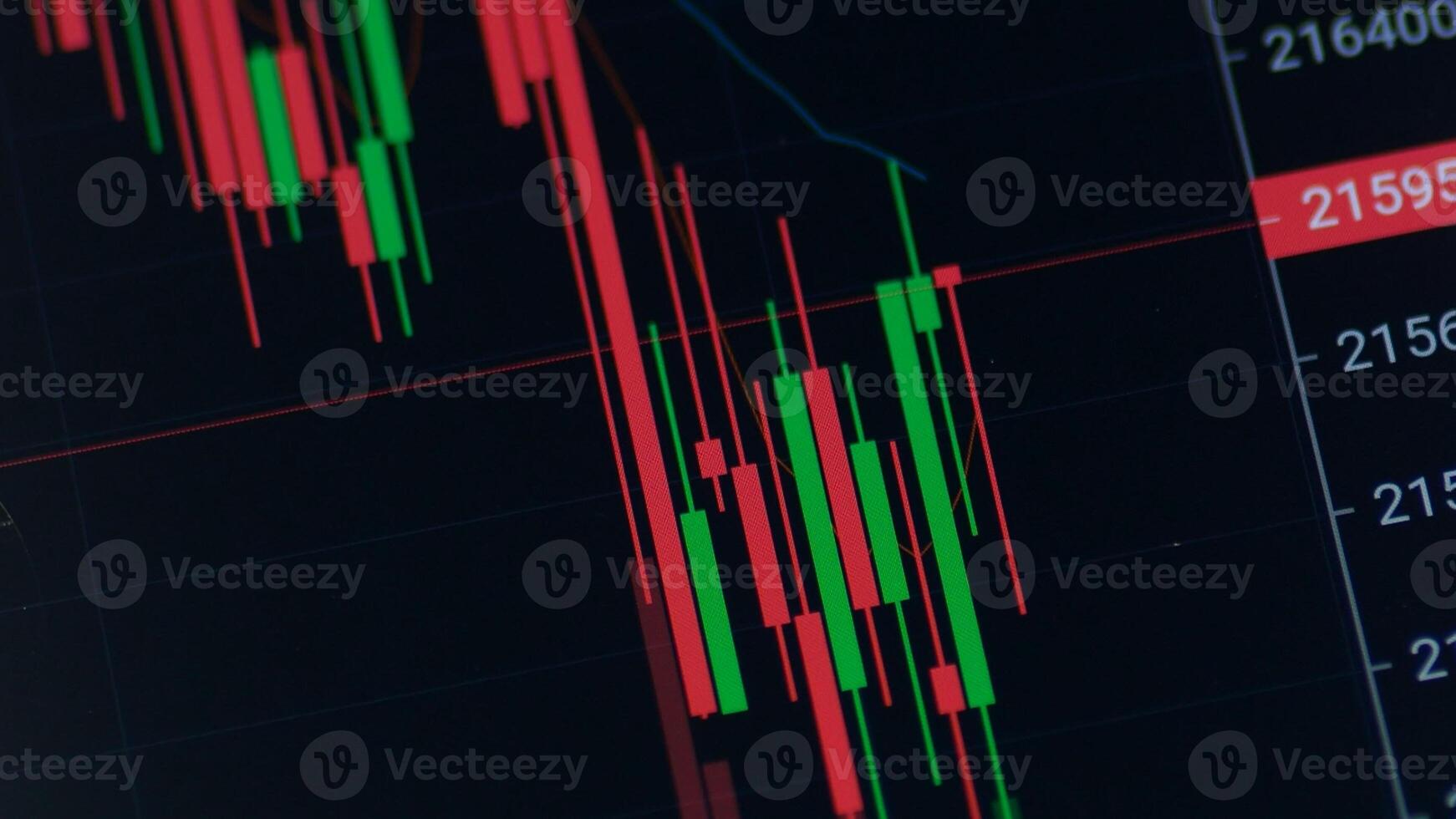 Dynamic Stock Market Chart with Red and Green Candlesticks on a Dark Background for Financial Analysis photo