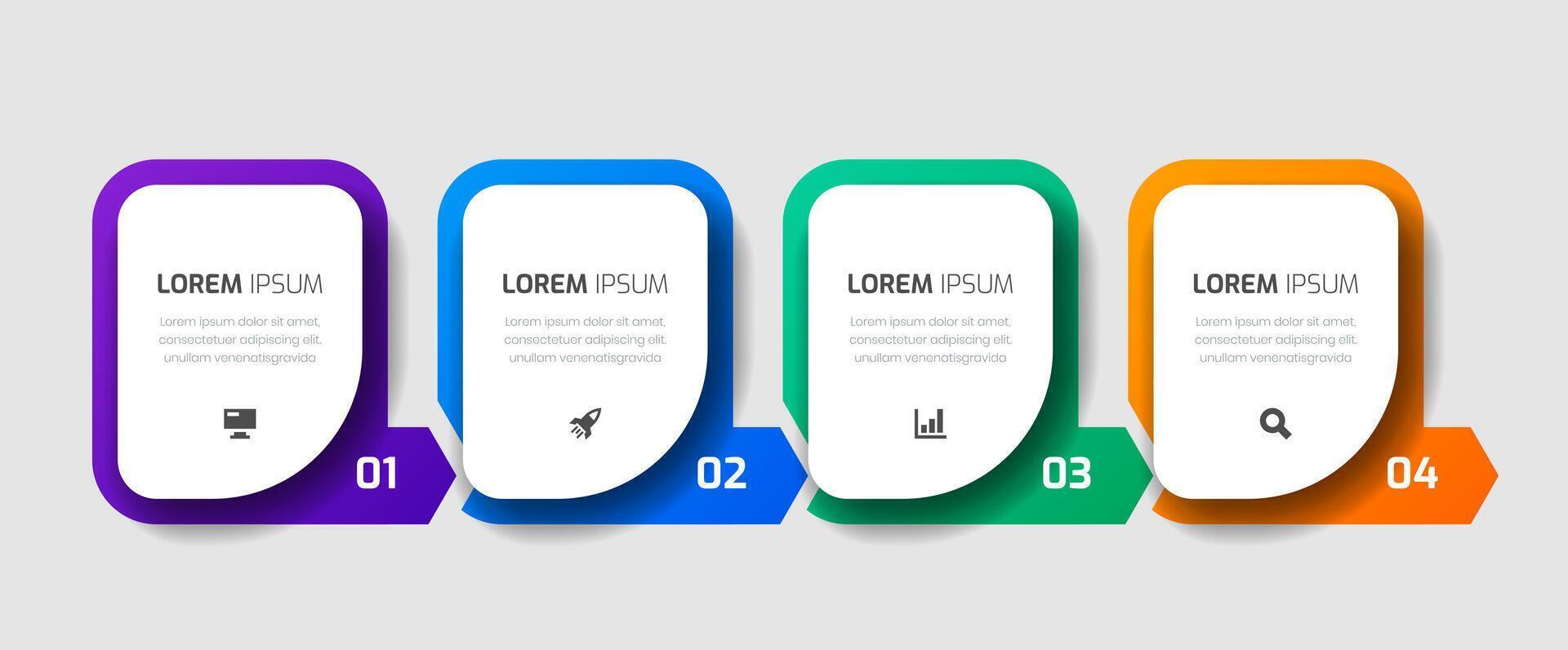 Timeline Infographic Template with Square Label, Icons and Four Numbers for Presentation vector