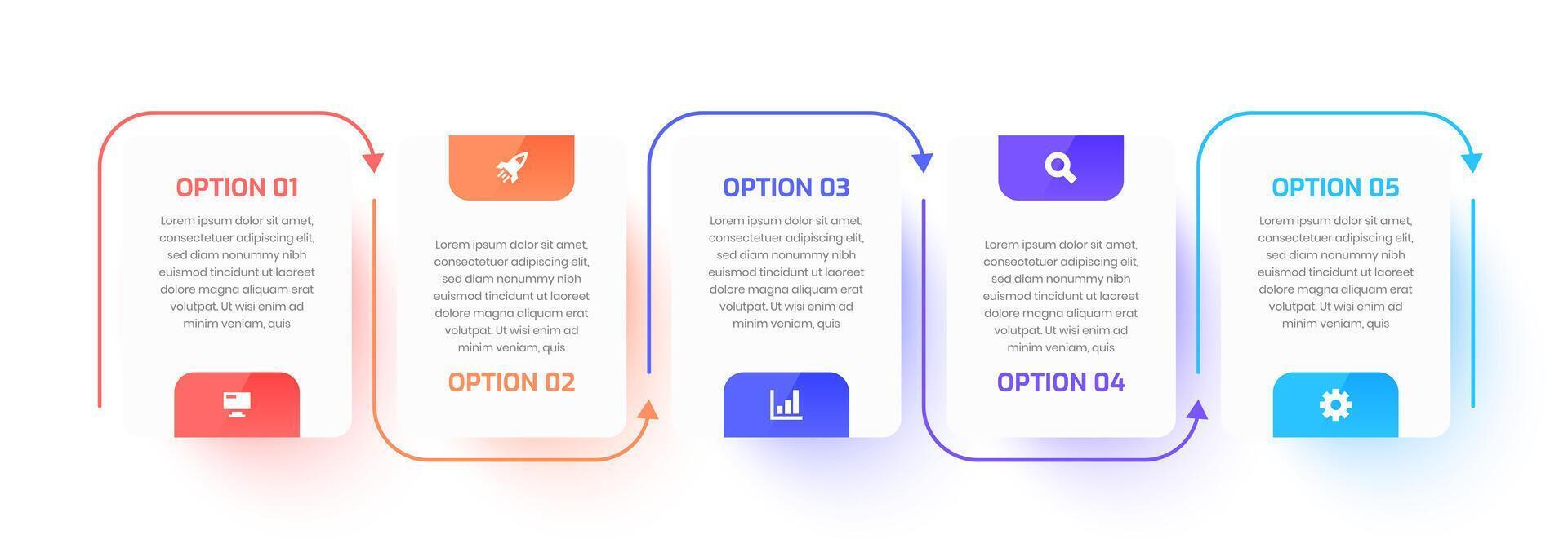 Timeline Infographic Design with Rectangle Label, Icon and 5 Option. Suitable for Workflow, Diagram, Chart, Presentation vector