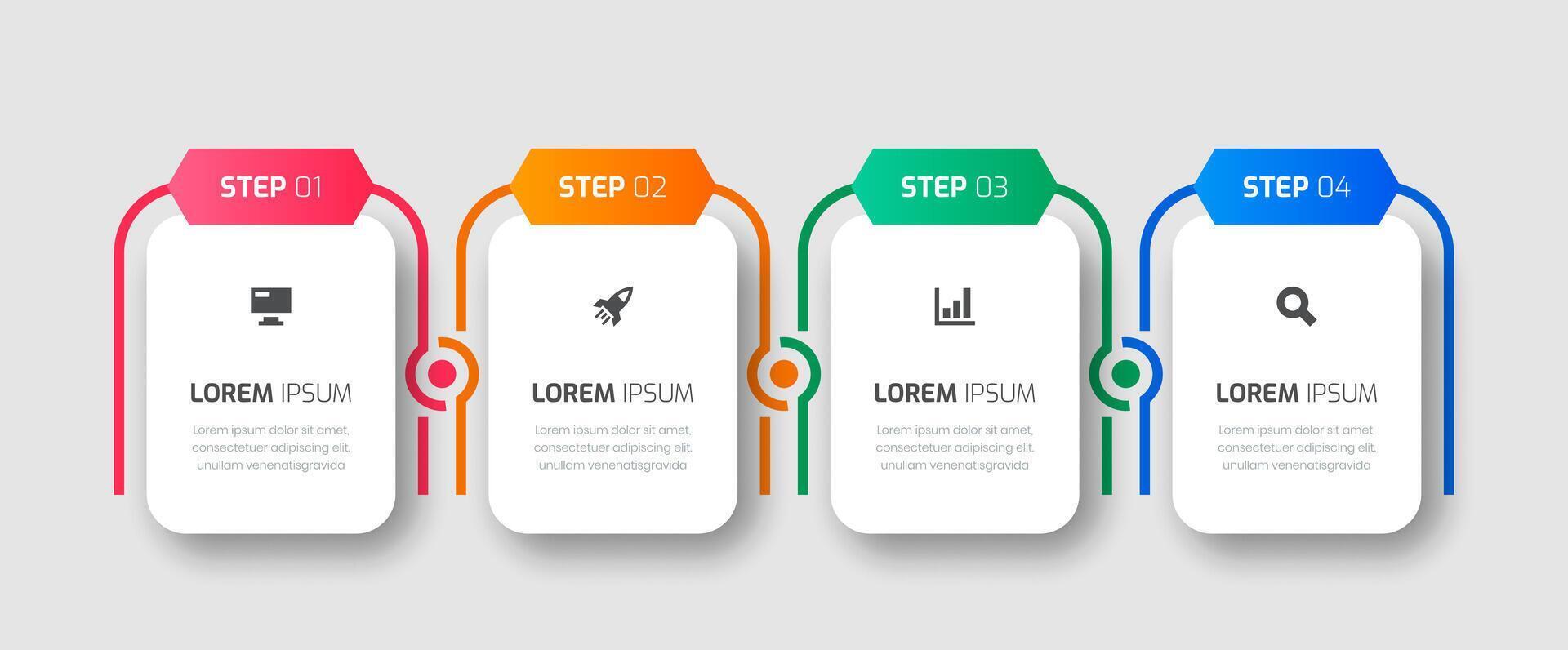 Infographic Label Design Template with Square Icons and Four Steps for Presentation vector