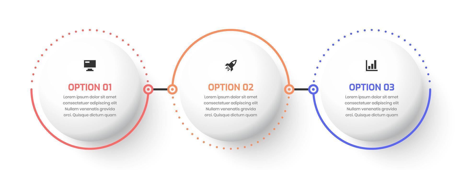 Timeline Infographic Design with Circle Label, Icon and 3 Option. Good for Workflow, Diagram, Chart, Presentation vector