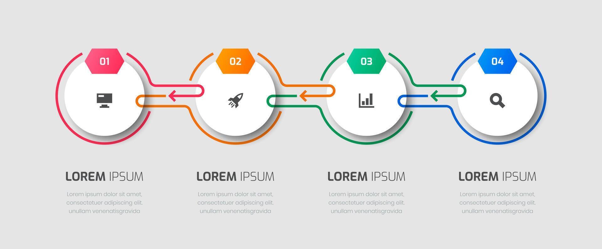 Timeline Infographic Template with Circle Label, Icons and Four Numbers for Presentation vector