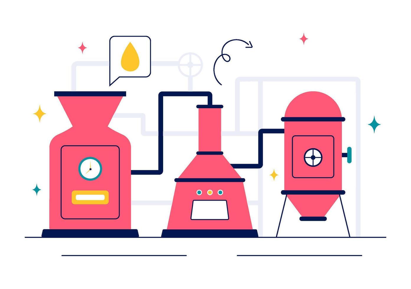 Alcohol Drink Production with Brewery Tanks and Flat Cartoon Elements vector