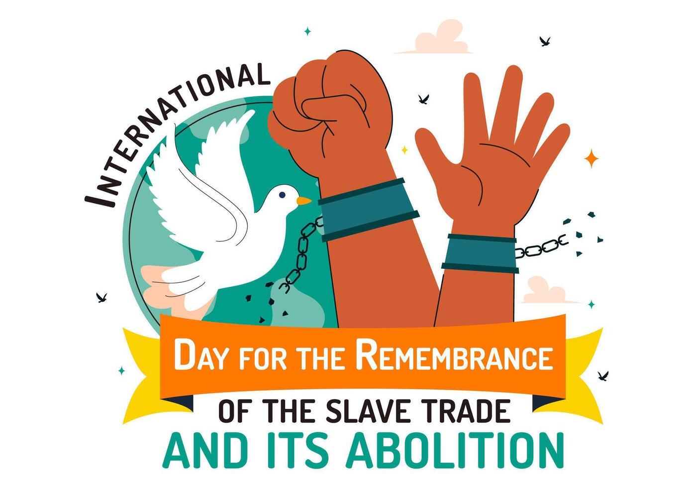 Commemorative Slave Trade Abolition Day Art with Handcuff and Dove in Flat Style vector