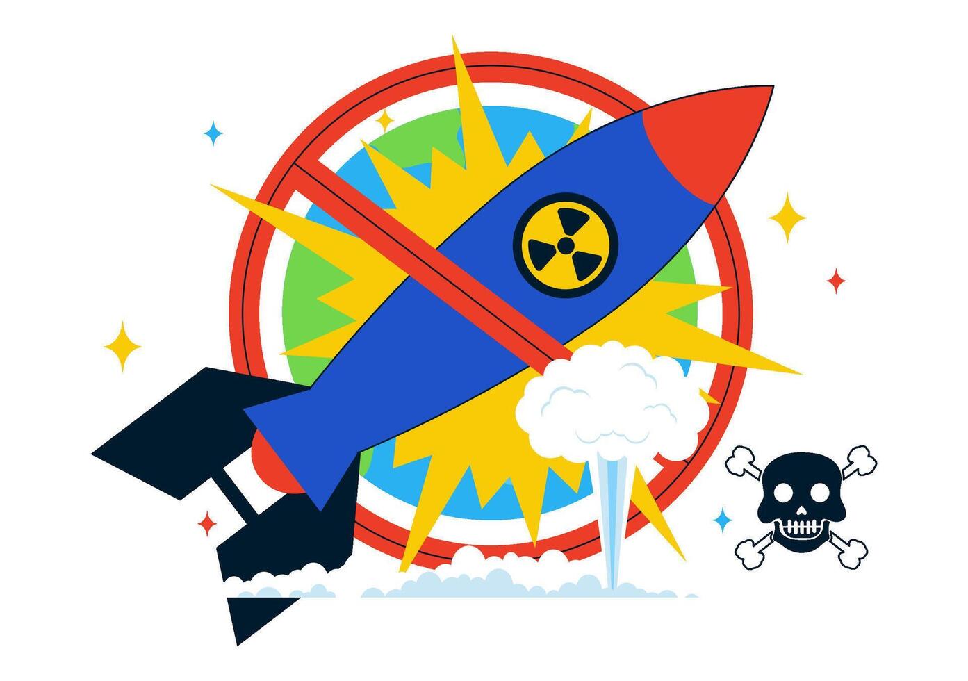 Cartoon for August 29 Nuclear Test Ban Day Featuring Rocket Bomb and Earth vector