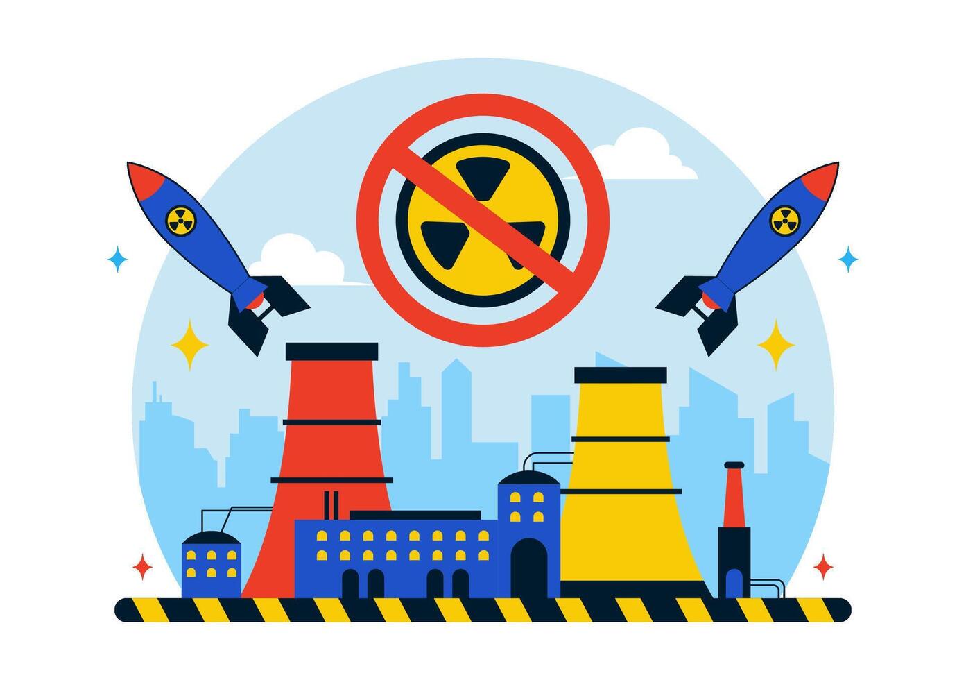 Illustration for International Day Against Nuclear Tests with Earth and Missile in Flat Cartoon Style vector