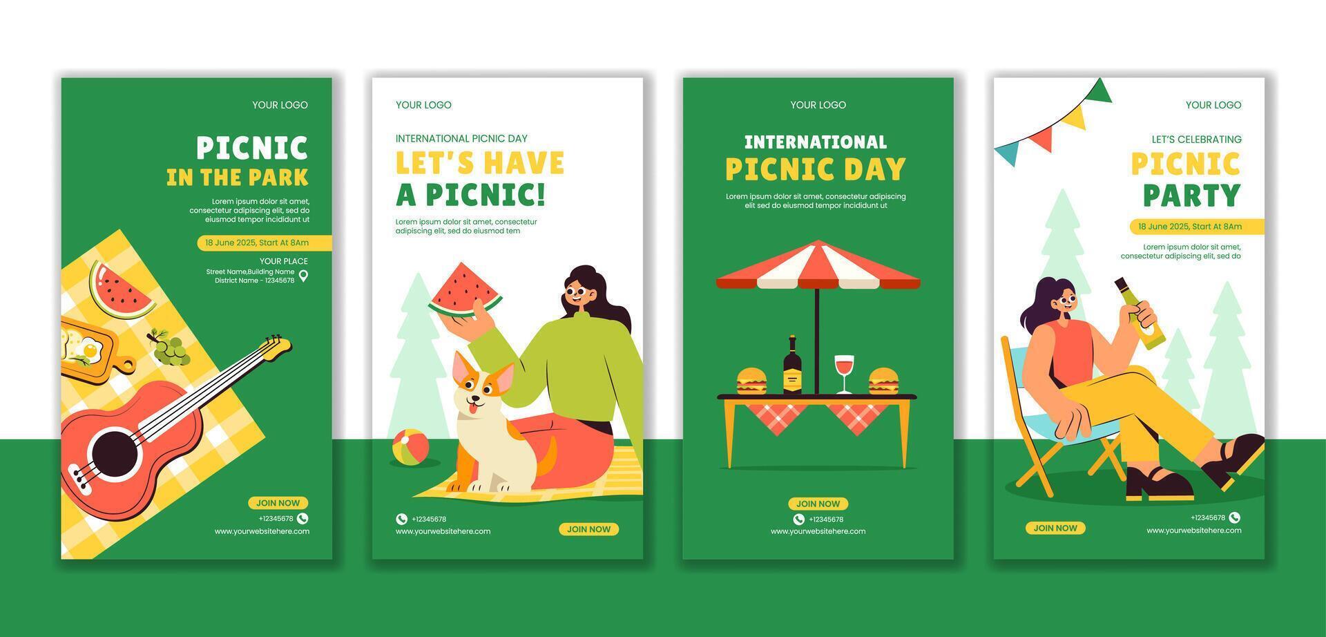 Flat Style Picnic Day Celebration for Social Media Stories vector