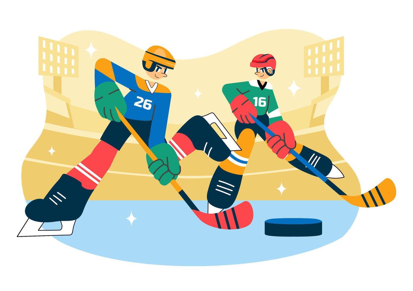 Ice Hockey Sportsman Image with Skates, Puck, and Championship Elements vector