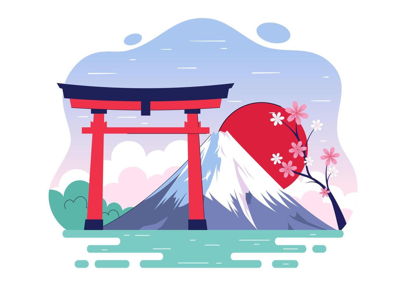 Flat Illustration of Japan National Holiday Mountain Day with Mount Fuji and Flowers vector