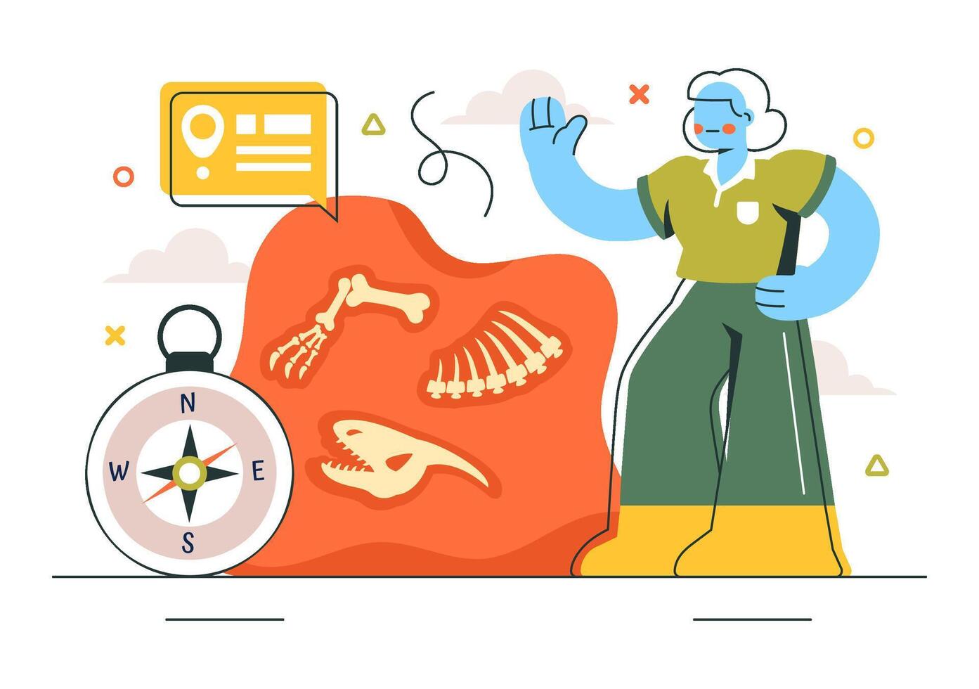 Cartoon Archaeology Concept with Ancient Objects, Relics, and Fossils in Flat Design vector