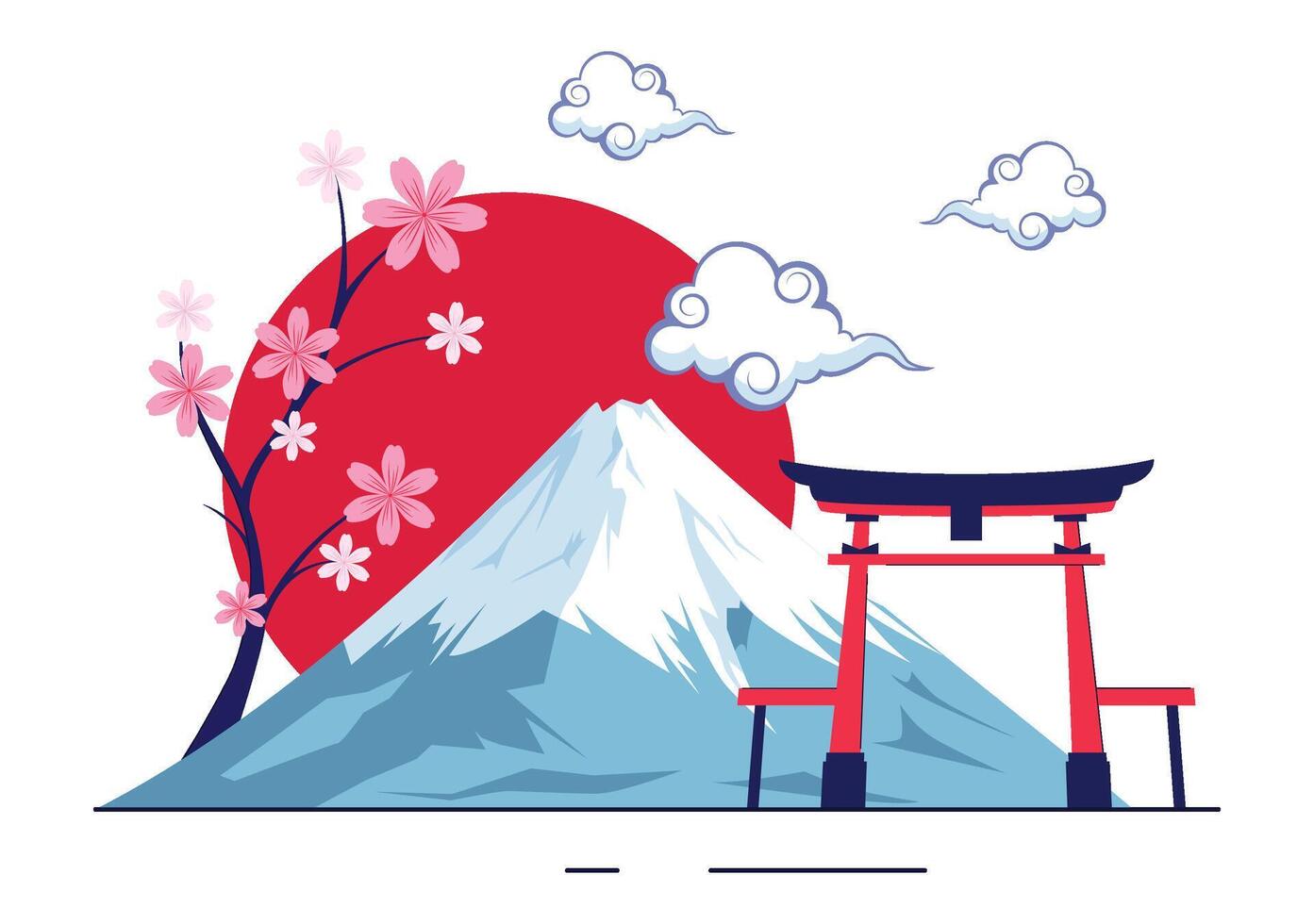Japan's Mountain Day Art Featuring Nature, Mount Fuji, and Blossoming Sakura Trees vector