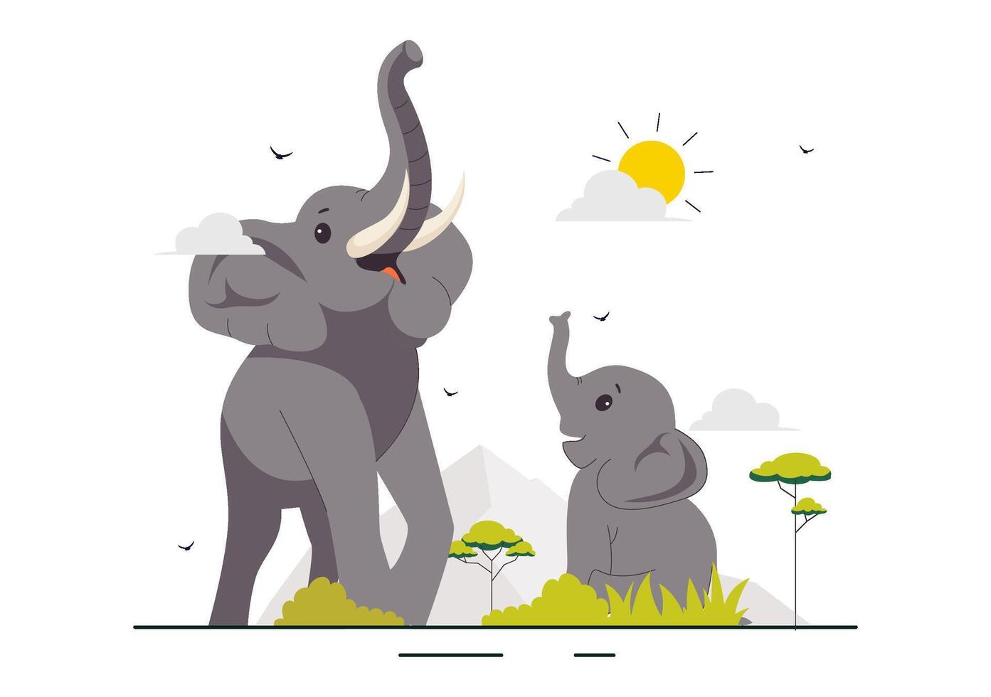 Flat Style World Elephant Day with Big Elephants and Jungle vector