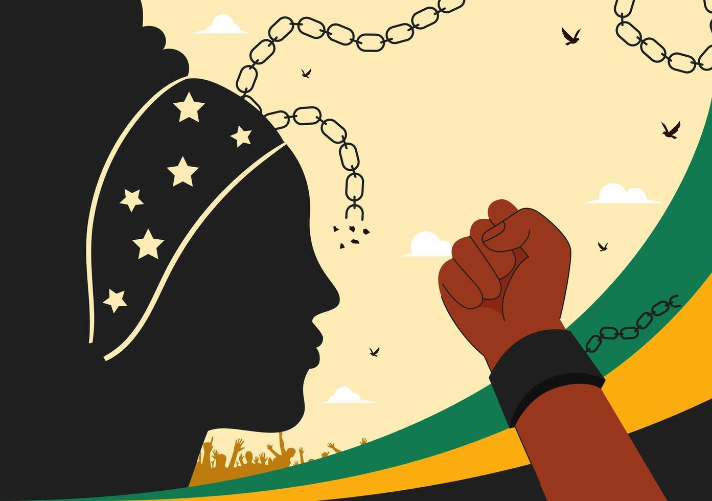 Jamaica Independence and Emancipation Day Scene with Broken Handcuffs and Flag vector