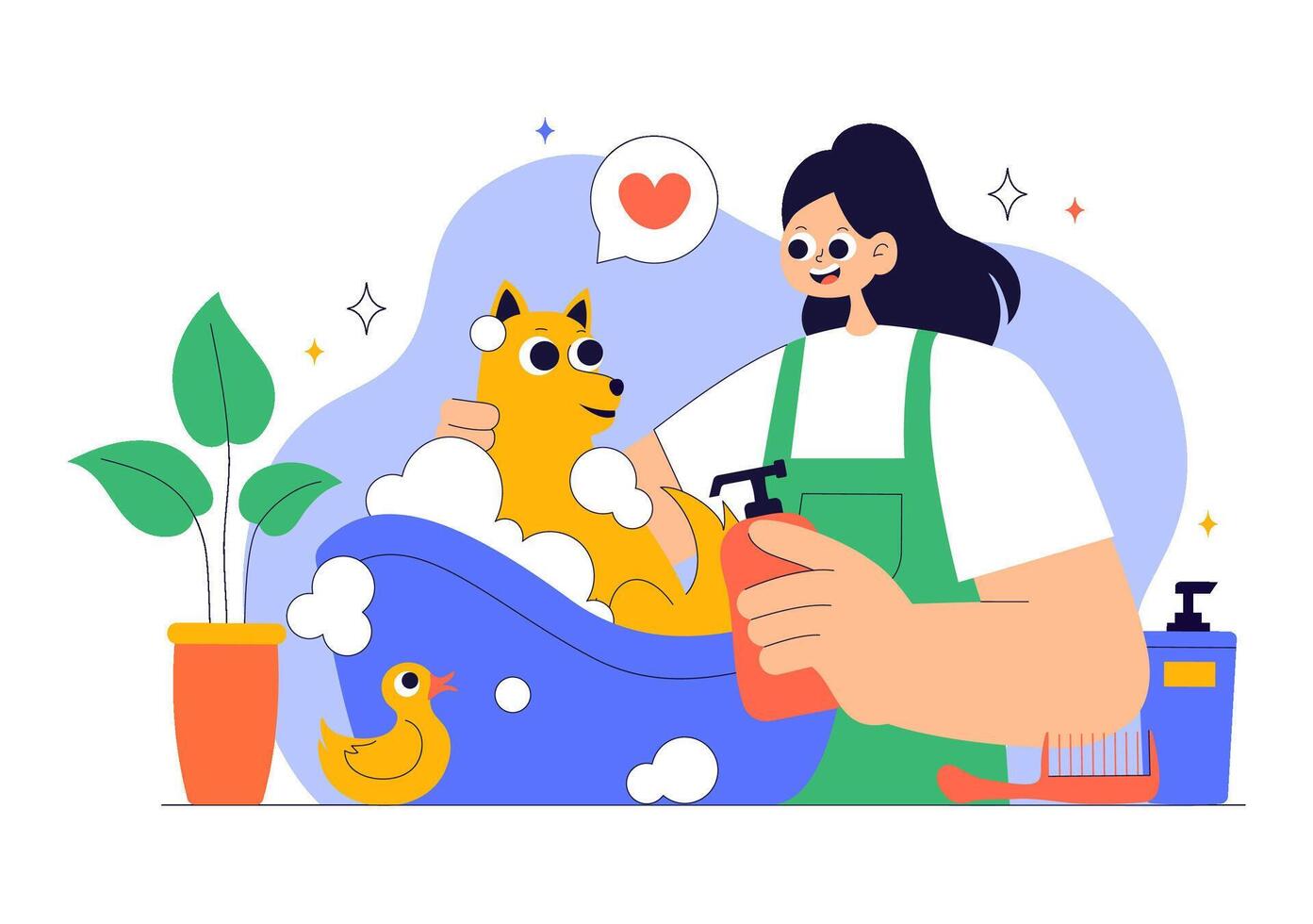 Cute Dog and Cat Grooming Design in Cartoon Style vector