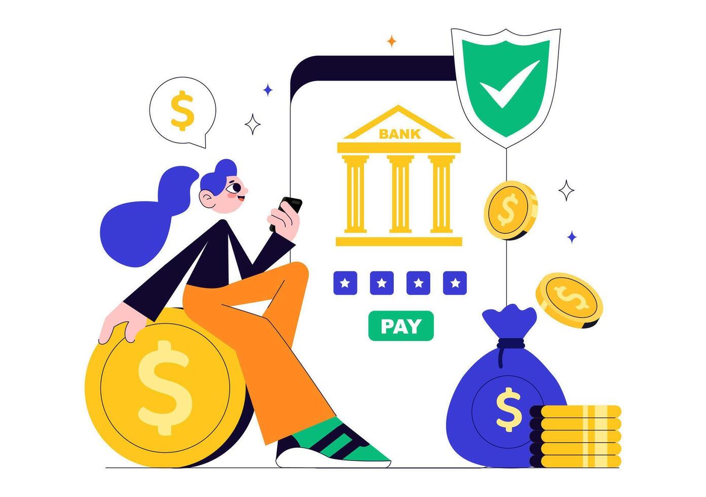 Digital Payment Featuring Smartphone Wallet and Credit Card Transfer vector