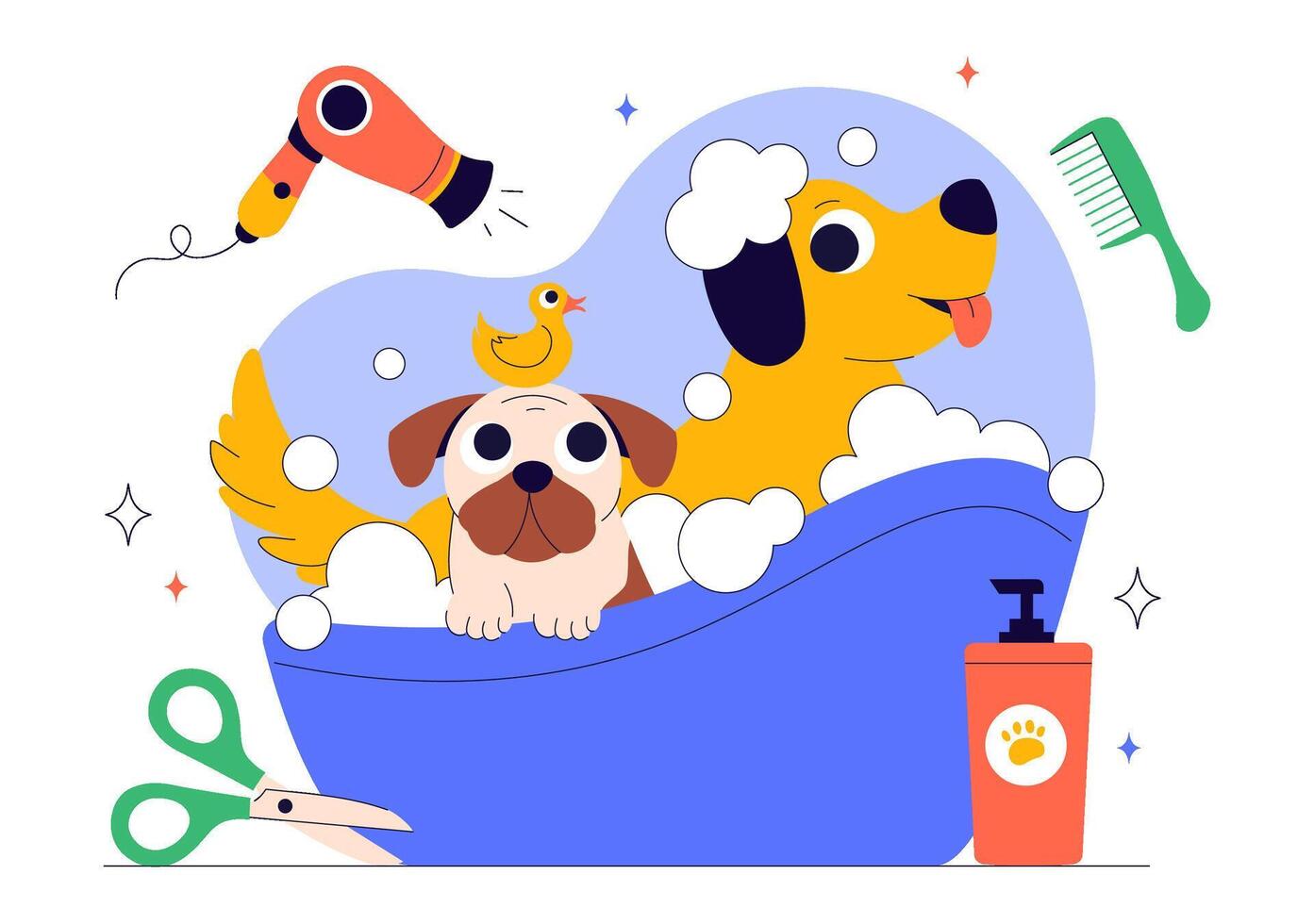 Flat Style Pet Grooming Concept with Dog and Cat Hygiene vector