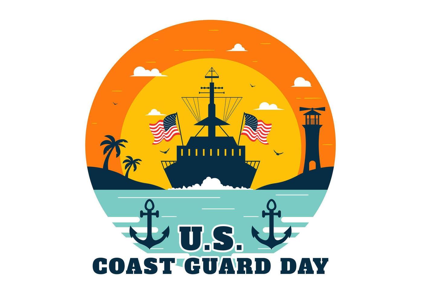 Illustration of US Coast Guard Day Holiday Celebration with Flag and Sea Ship vector