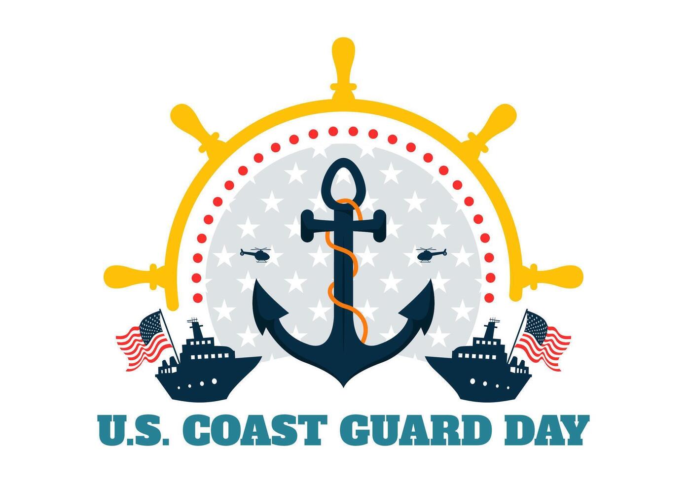 United States Coast Guard Day Illustration with Ship and American Flag in Flat Cartoon Background vector