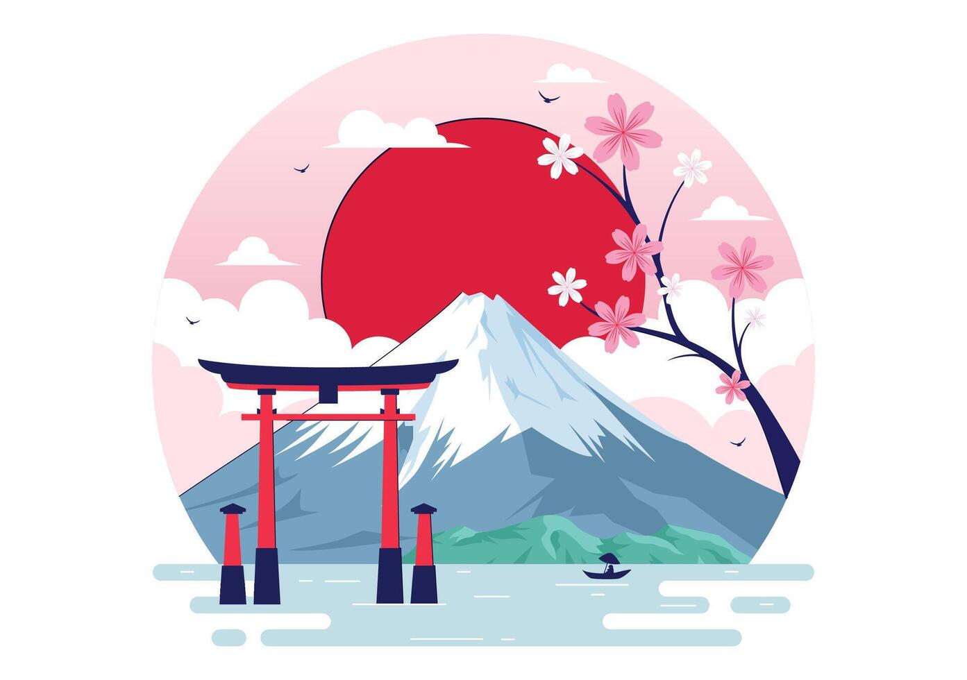 August 11 Mountain Day Celebration in Japan with Mount Fuji and Sakura Tree in Flat Cartoon Design vector