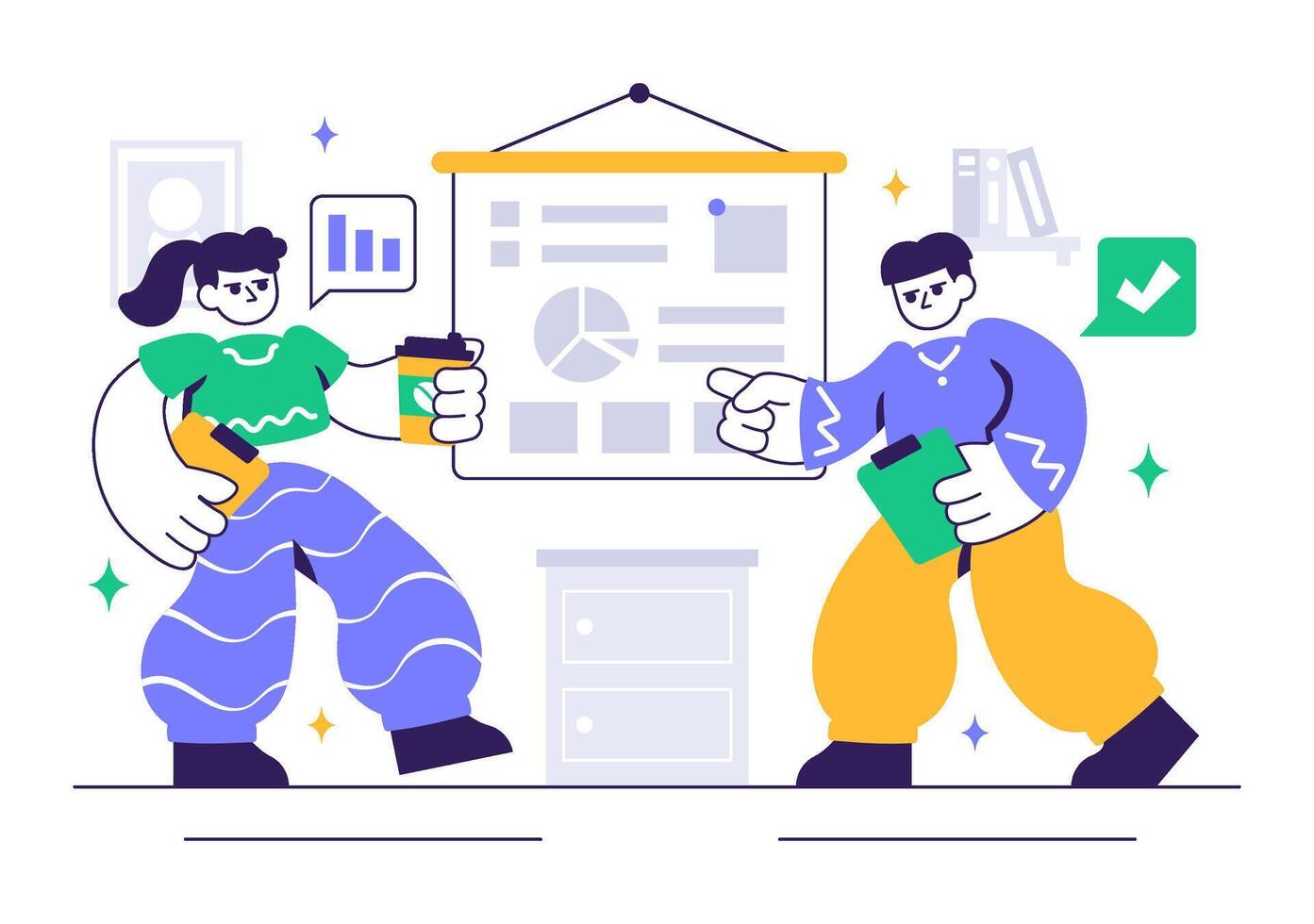 Company Teamwork and Office Culture in a Flat Style Illustration vector