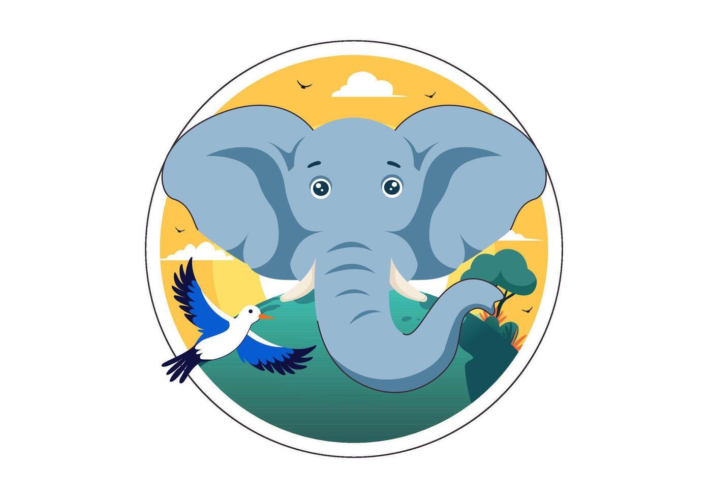 Elephant Day Celebration Poster with Forest Scene and Animals vector