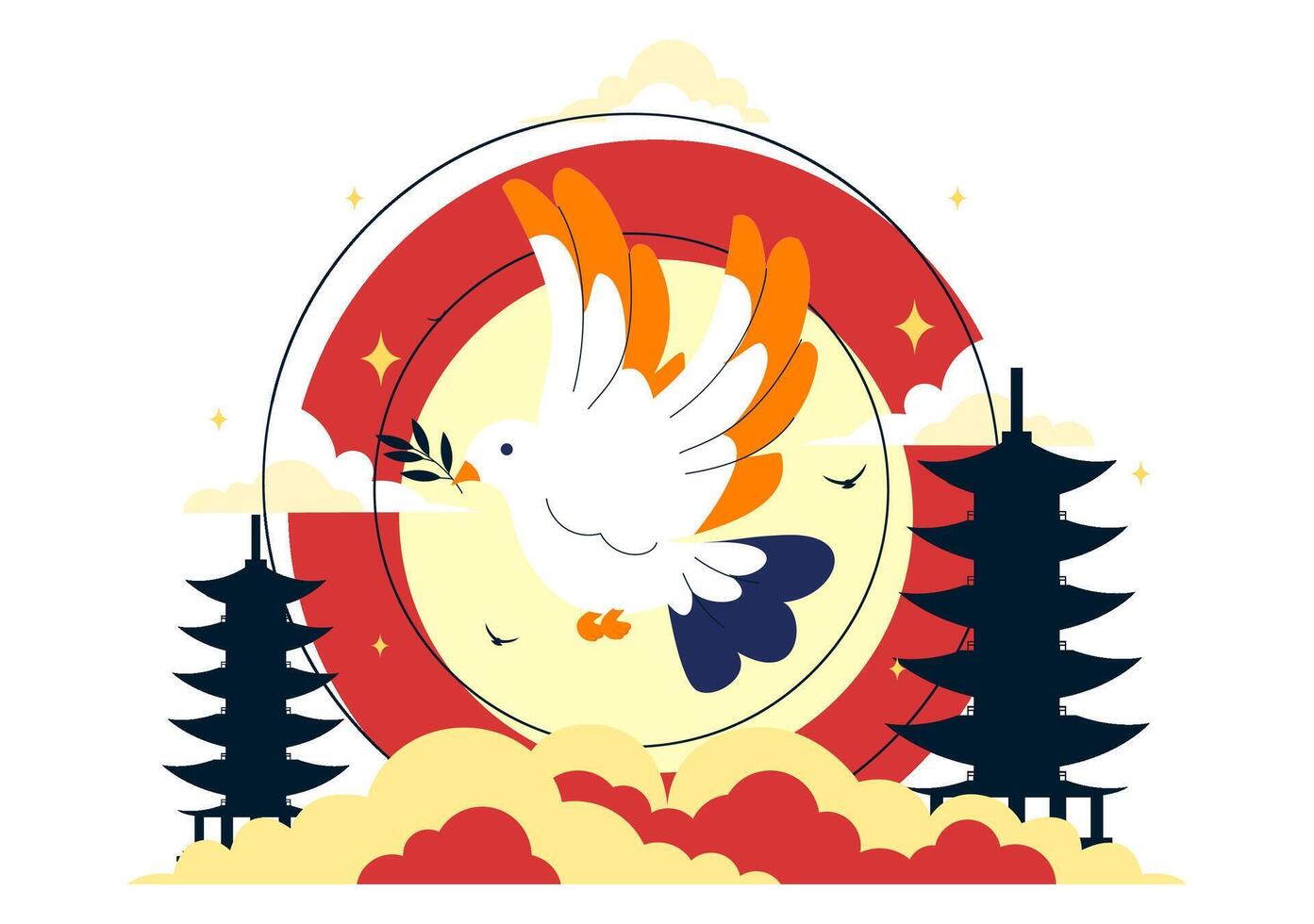 Peace and History on Hiroshima Day Illustration with Flat Style Elements vector