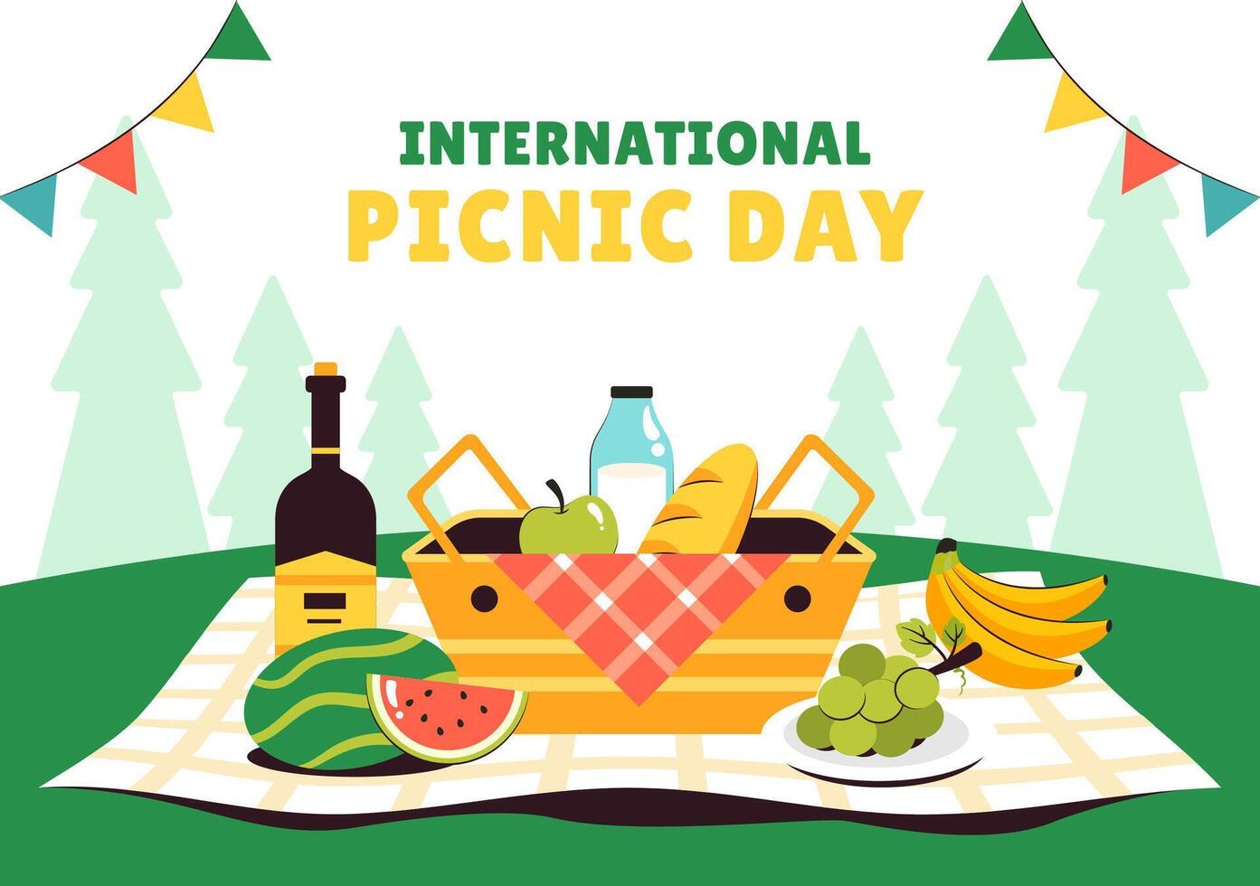 International Picnic Day Flat Cartoon Illustration with Outdoor Picnic Setting Background vector