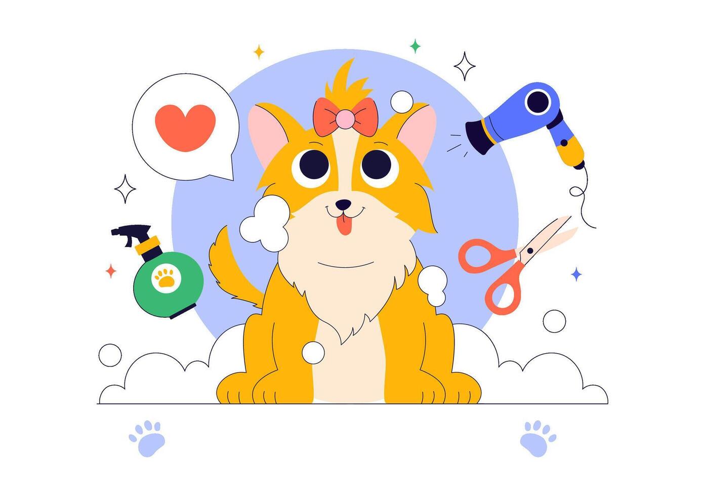 Pet Hygiene and Care Scene with Cartoon Dog and Cat vector