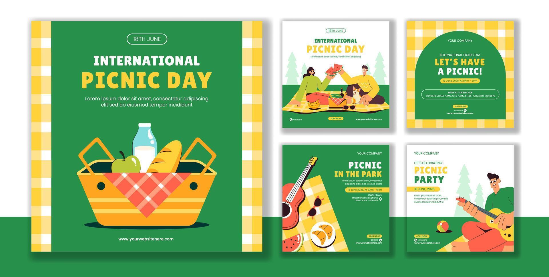 Social Media Post Template for International Picnic Day in Hand Drawn Style vector