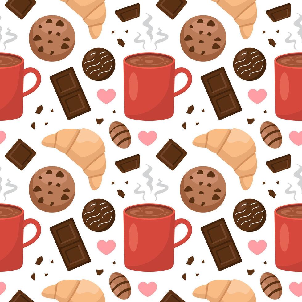 Flat Cartoon Pattern with Melted Chocolate and Sweets in Repeating Design vector