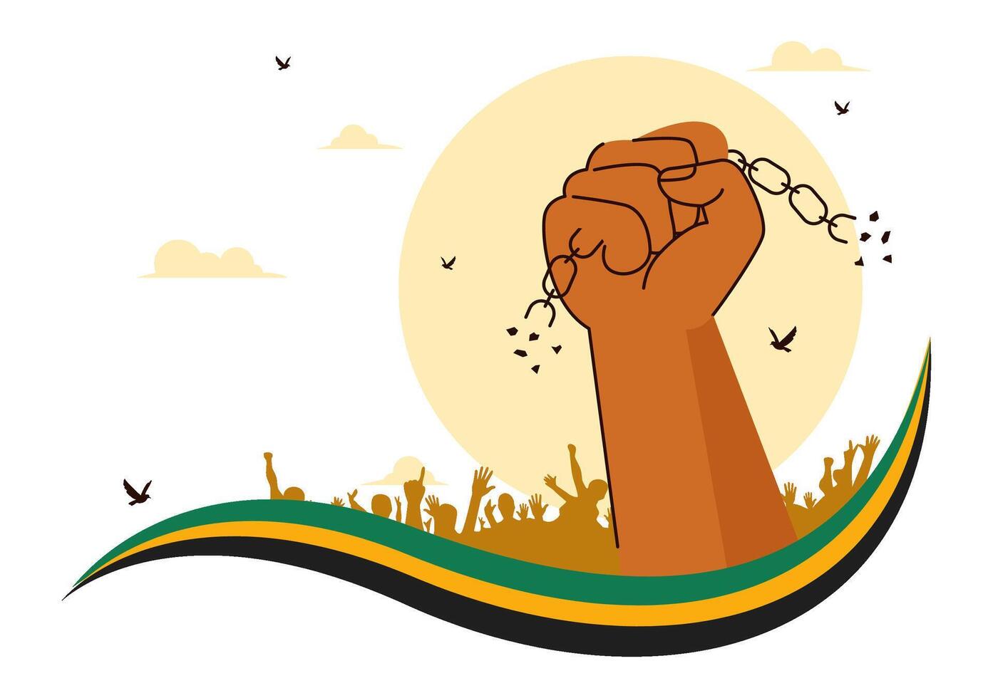 Illustration for Jamaica Emancipation Holiday Featuring Flag and Symbolic Chains vector