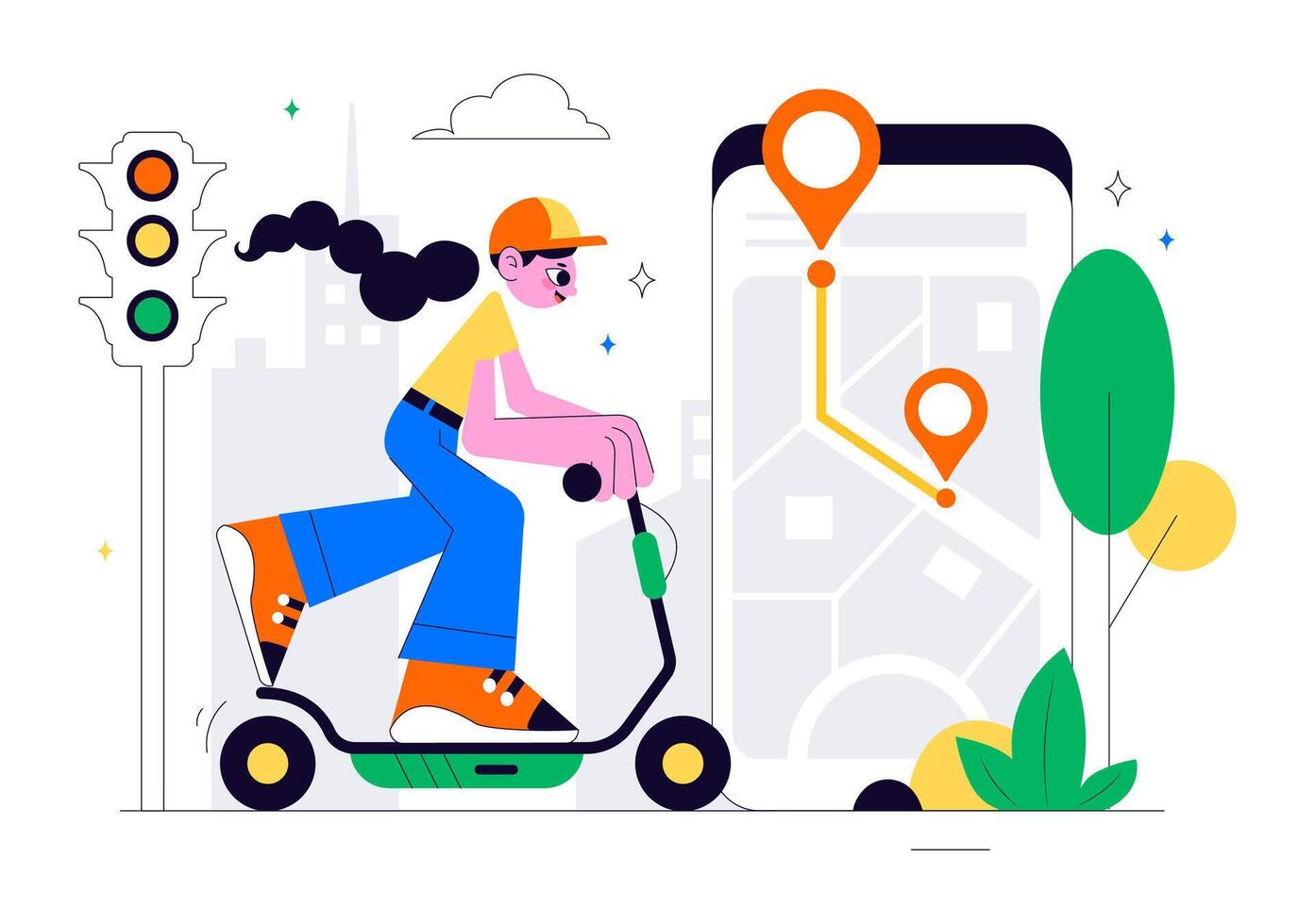 Clean Energy Ride with Electric Scooter Rental Illustration vector
