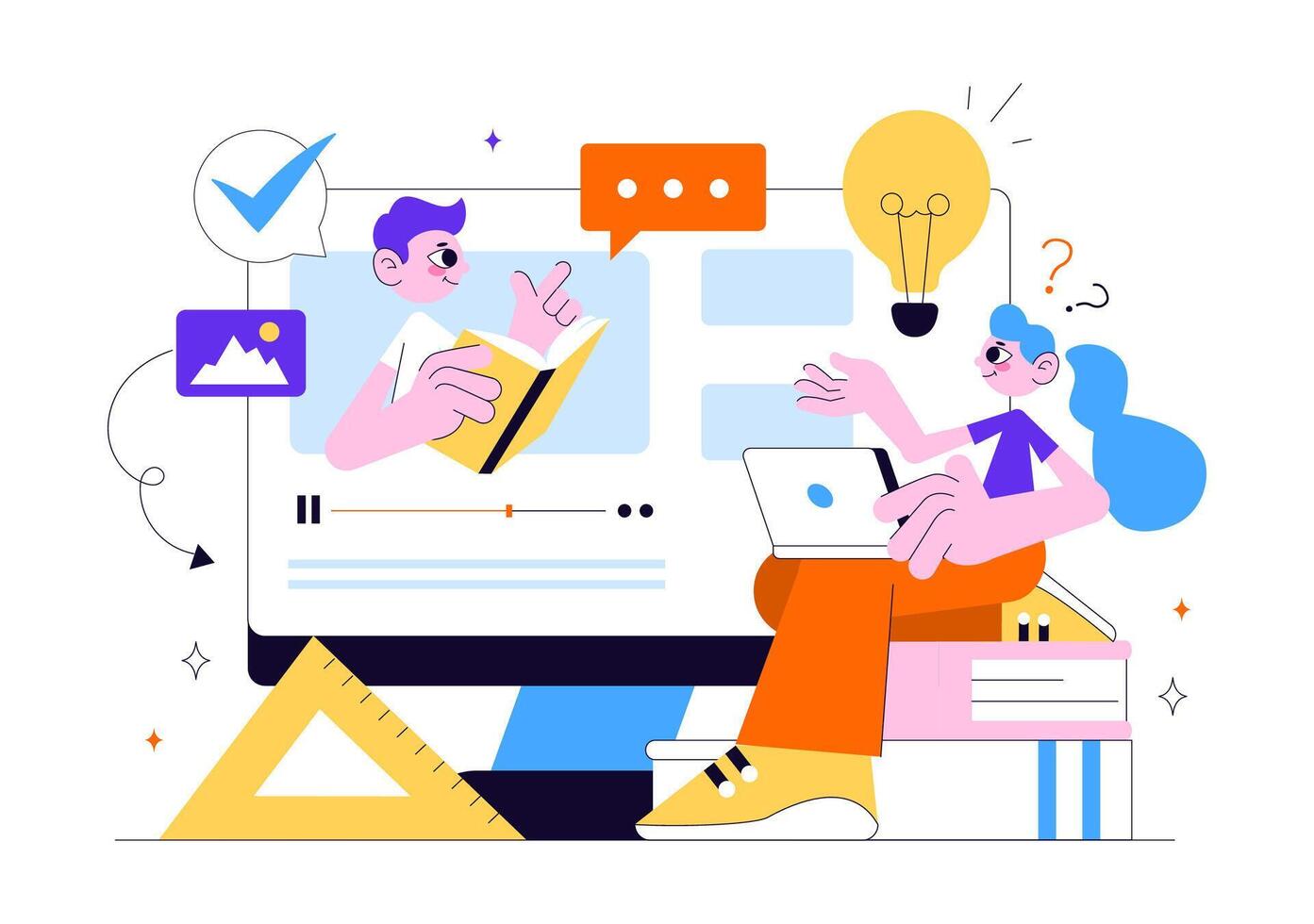 Online Study and Knowledge Sharing with School Supplies and Educational Tools vector