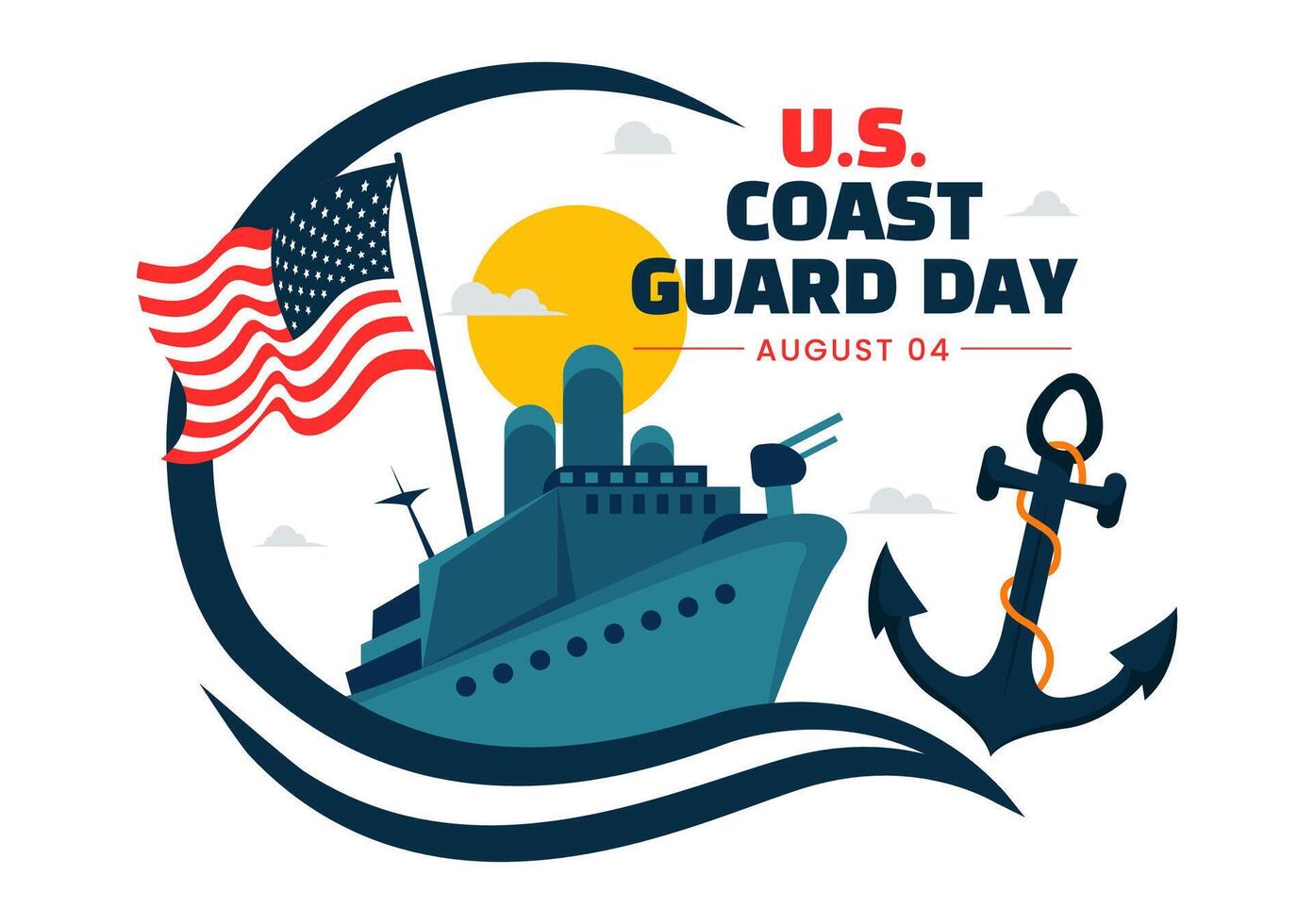 USA Coast Guard Celebration Art with Flat Design Ship and National Flag vector
