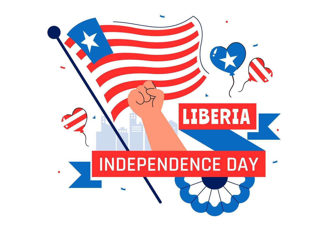 Liberia Flag Waving with Ribbon Decoration for Independence Day Celebration vector