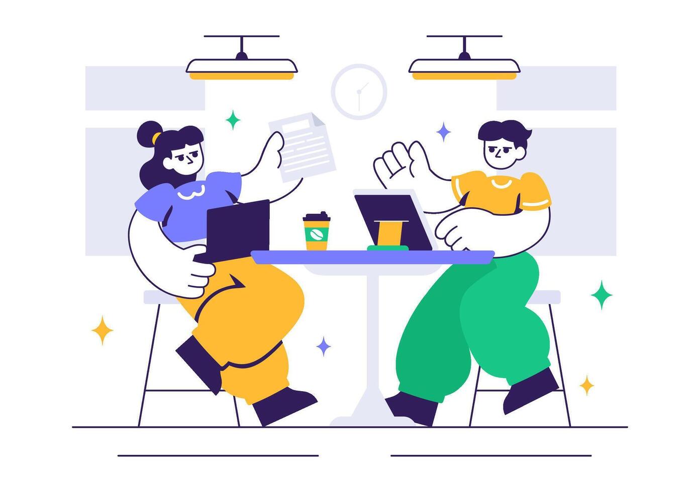 Coworkers Talking and Working Together in an Open Space Office vector