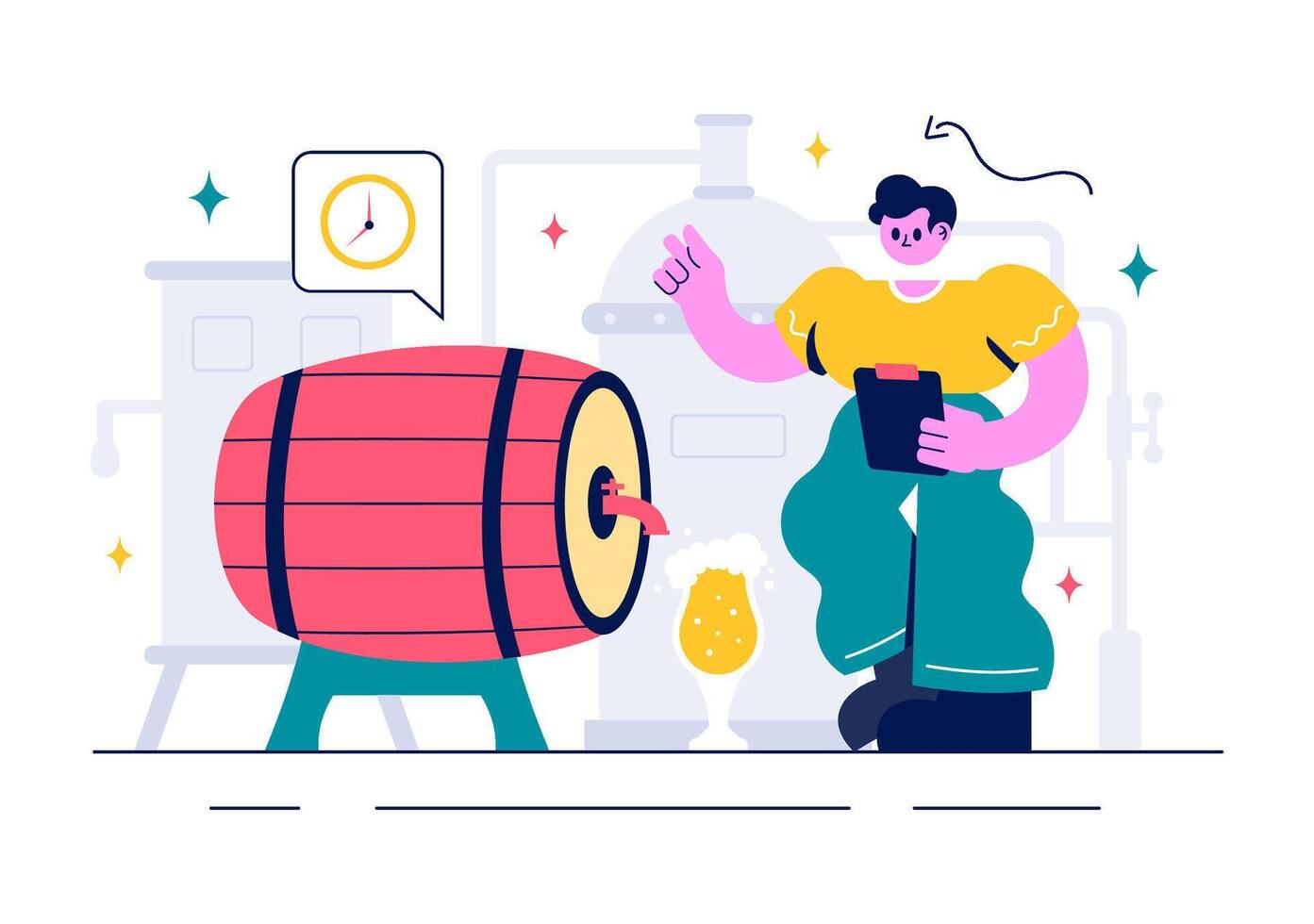 Fermenting Beer in a Brewery with Bottles and Industrial Process vector