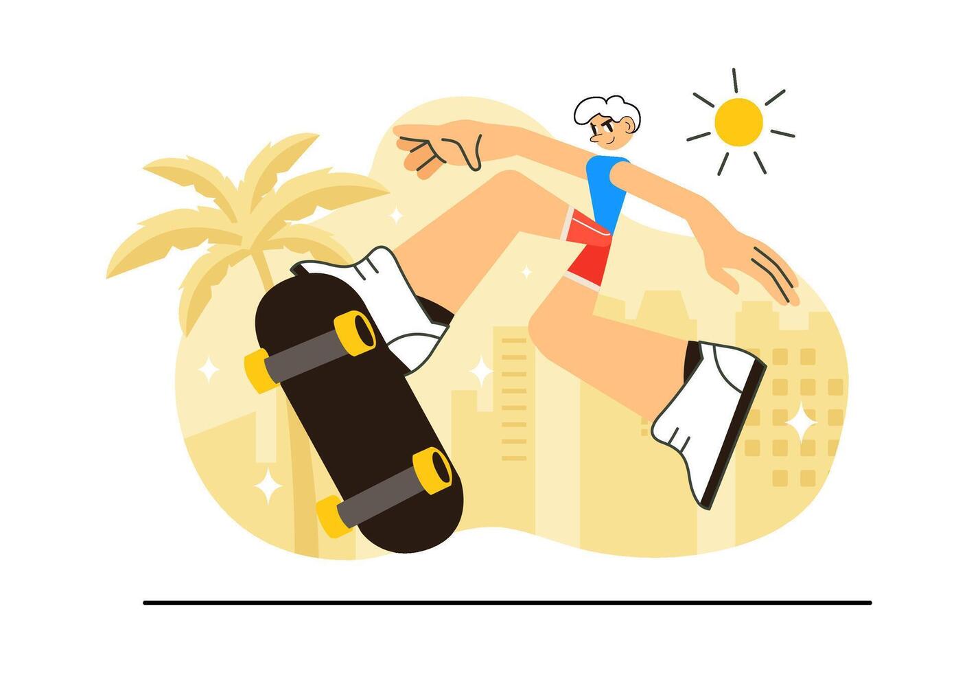 Flat Cartoon Illustration of a Skateboarding Competition in a Skatepark Arena vector