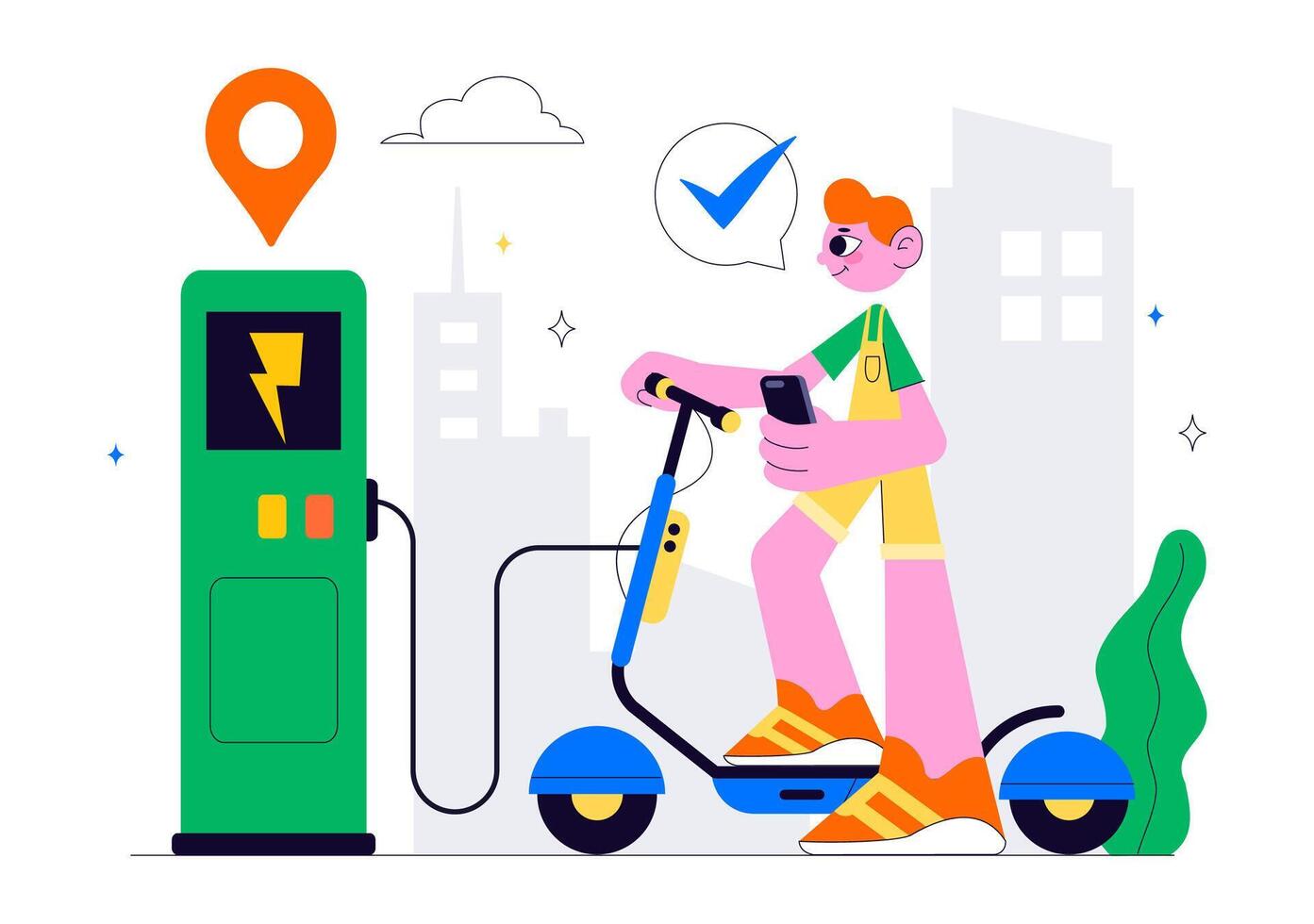 Urban Scooter Sharing Concept with Rentable Electric Vehicles vector