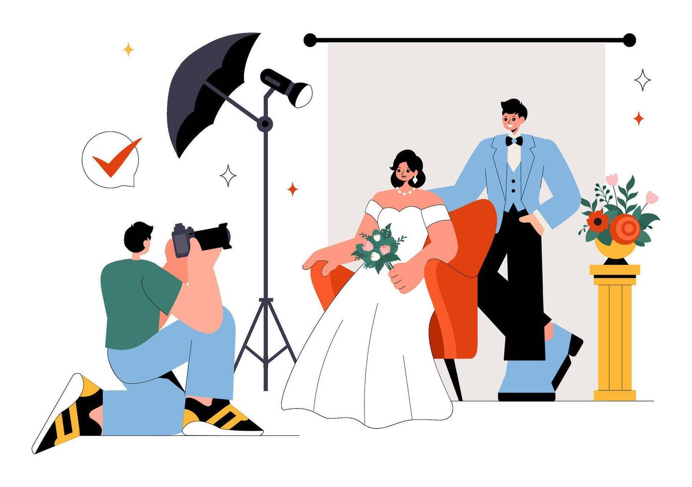 Wedding Memories Illustration of Bride and Groom Posing for Photos vector